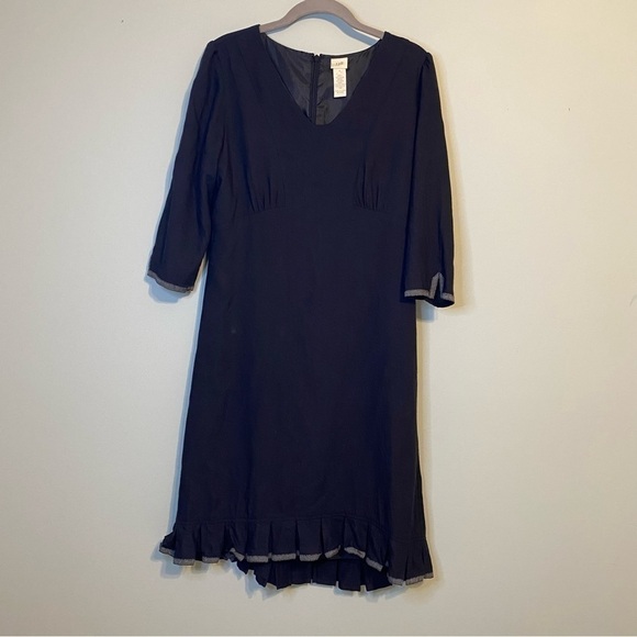 J. Jill Black V-Neck 3/4 Length Sleeve Rayon/Wool Blend Dress, Size 8 - Picture 1 of 12